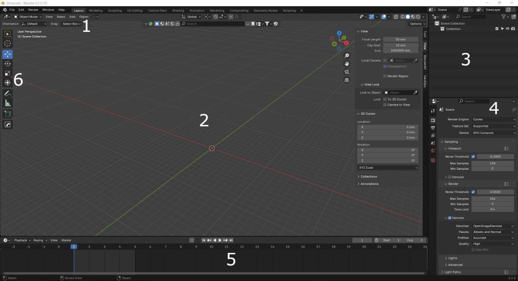 Интерфейс в режиме Object Mode и работа с окнами